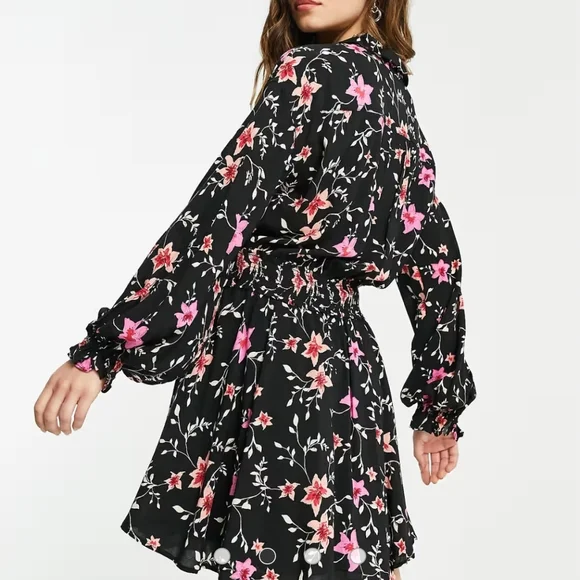 Free People - Lighten Up - Mini dress with flowers Floral Black and Pink Size M - Picture 6 of 7
